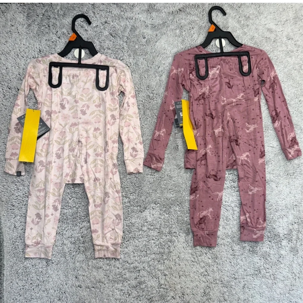 Bamboo Viscose 2 Pair Pajama Sets 4T Floral & Horse Pink Mauve New